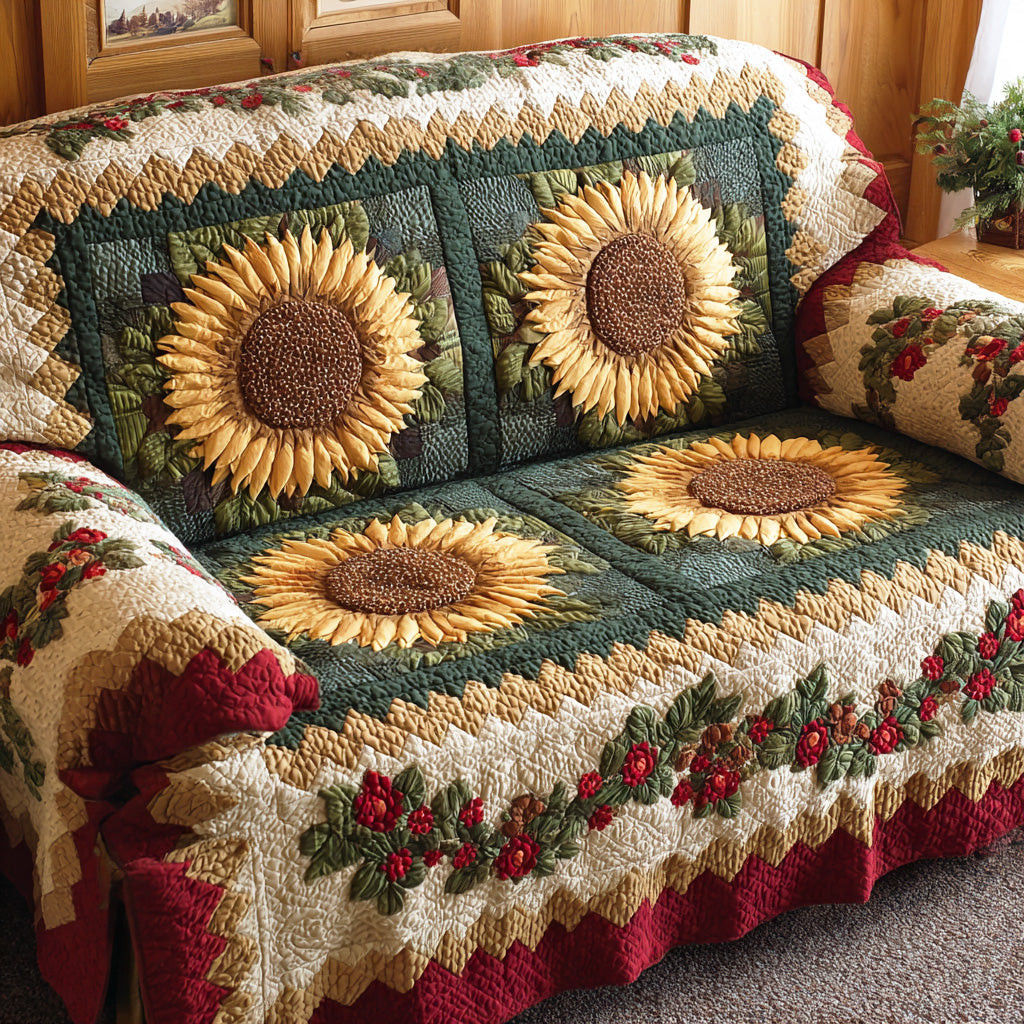 Bright Blossom Quilted Sofa Cover Couch Cover Sofa Sunflower Items For Gifts - Tradiviet