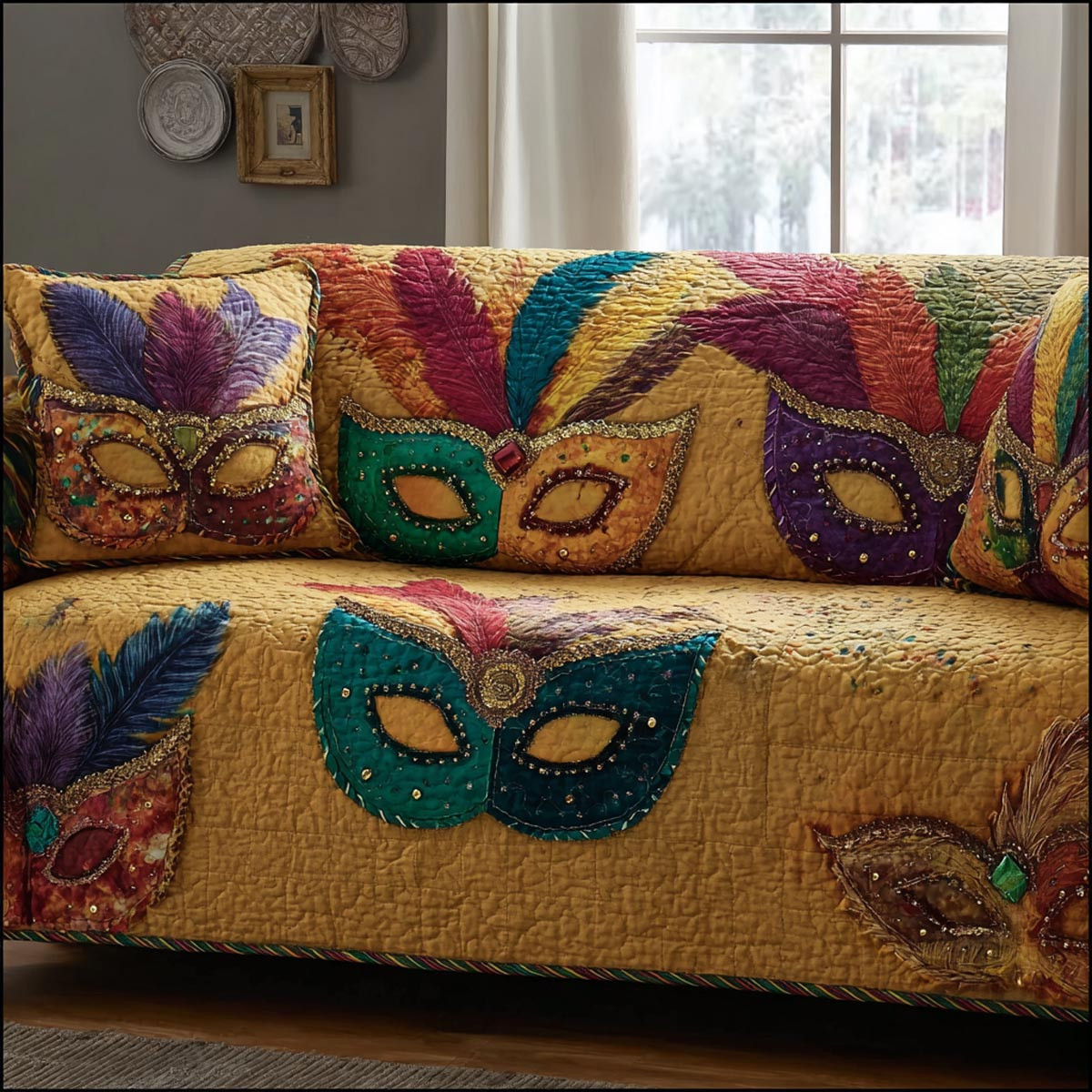 Bright Carnival Quilted Sofa Cover Beautiful Sofa Covers Unique Mardi Gras Gifts - Tradiviet