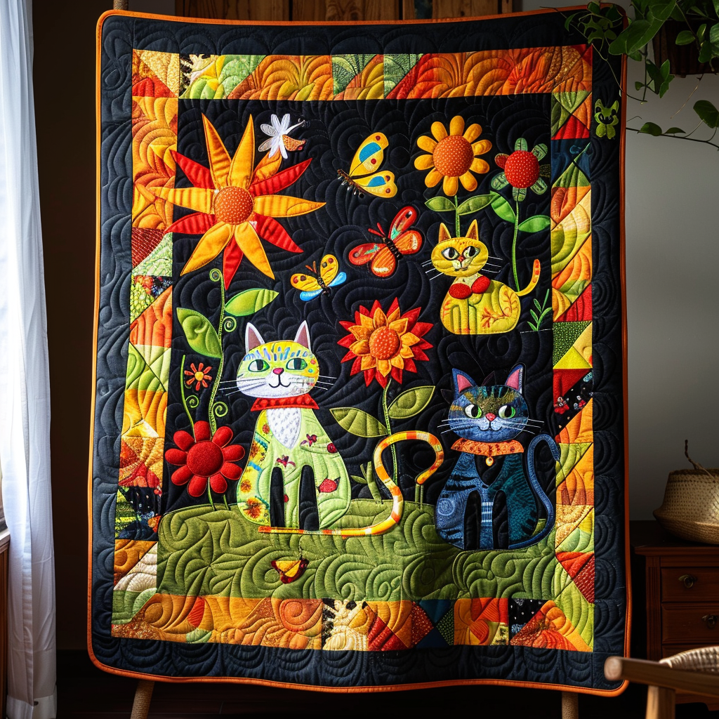Bright Cat Design Quilted Blanket Independence Day Patriotic Gifts For Him - Tradiviet