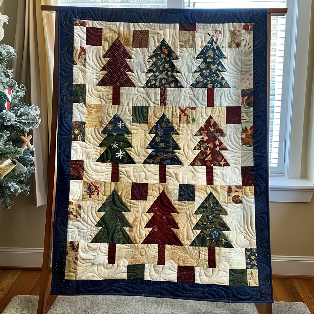 Bright Christmas Tree Quilted Blanket Independence Day 2026 Patriotic Gift Ideas - Tradiviet