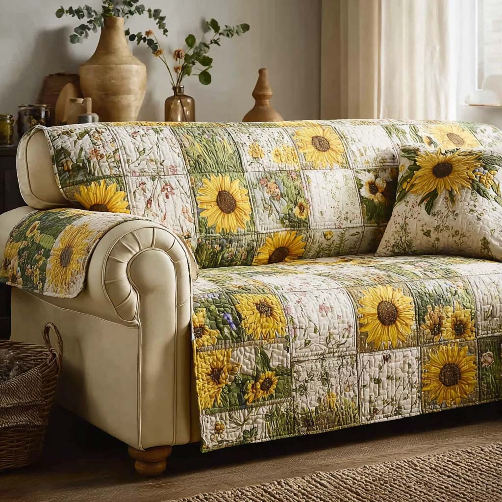 Bright Flower Fields Quilted Sofa Cover Classic Home Room Decor Home Lover Gift Ideas - Tradiviet
