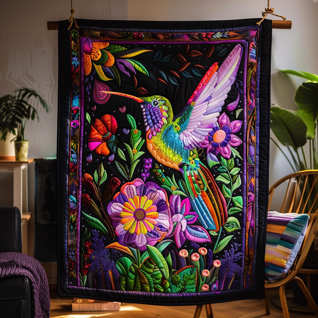 Bright Hummingbird Quilted Blanket USA 250 Years Of Defending Liberty Unique Patriotic Gifts - Tradiviet