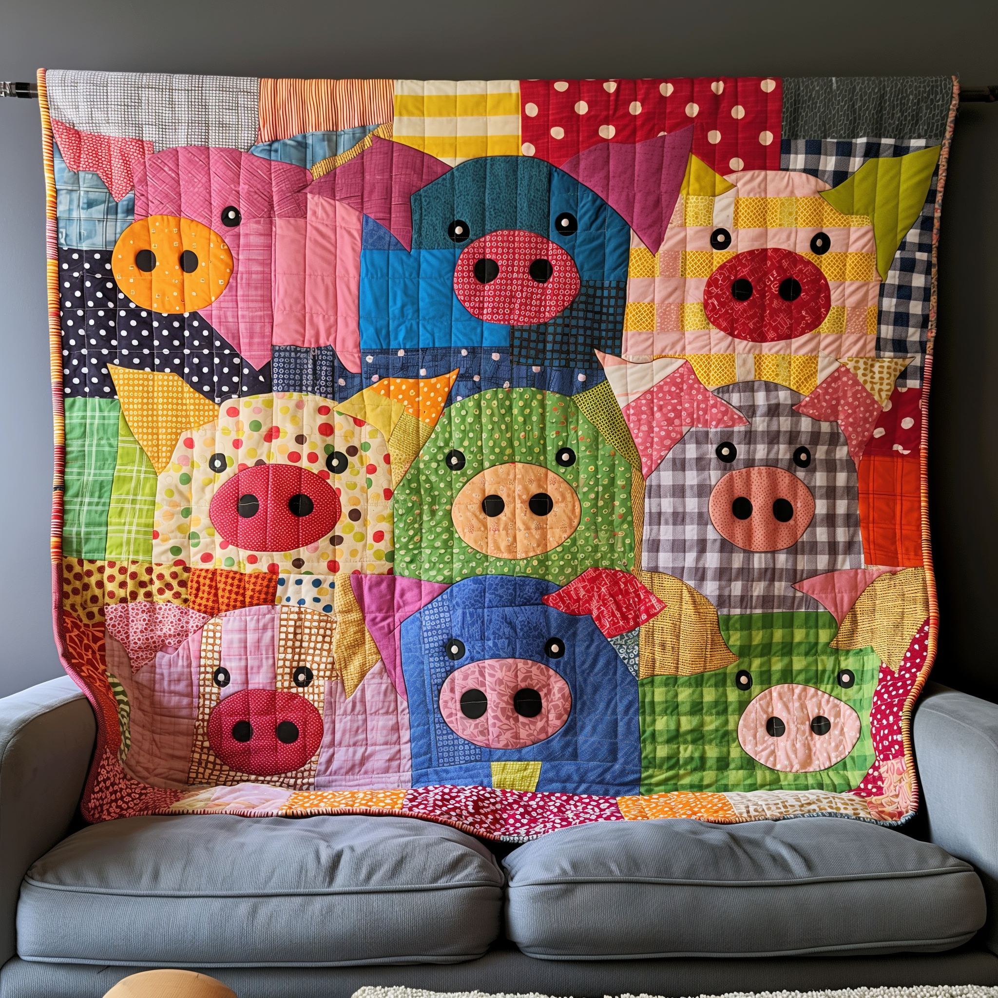 Bright Pig Parade Quilted Blanket USA 250 Years Of Liberty Patriotic Birthday Gifts - Tradiviet