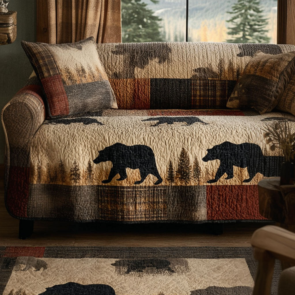 Brown Bear Quilted Sofa Cover Boho Room Decor Top Bear Lover Gifts - Tradiviet