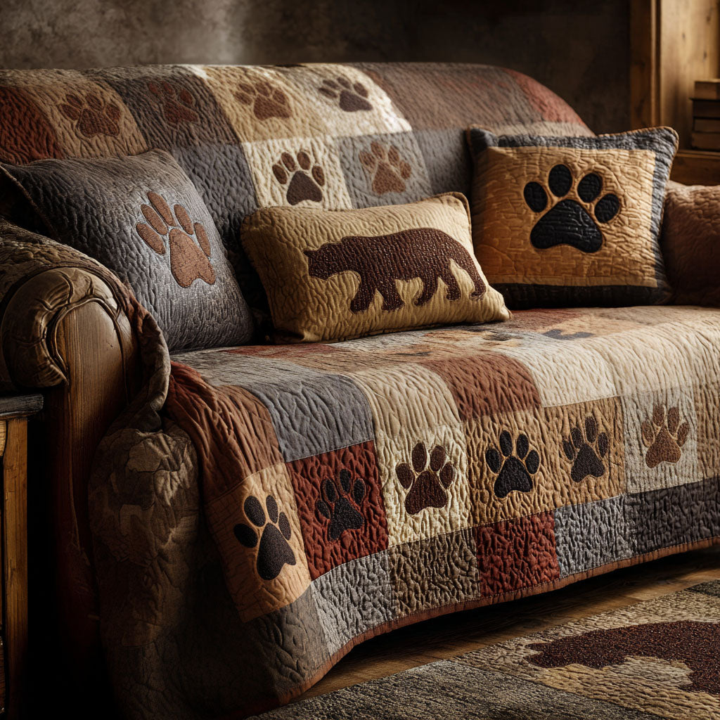 Brown Paws Quilted Sofa Cover Chic Home Room Decor Room Gift For Her - Tradiviet