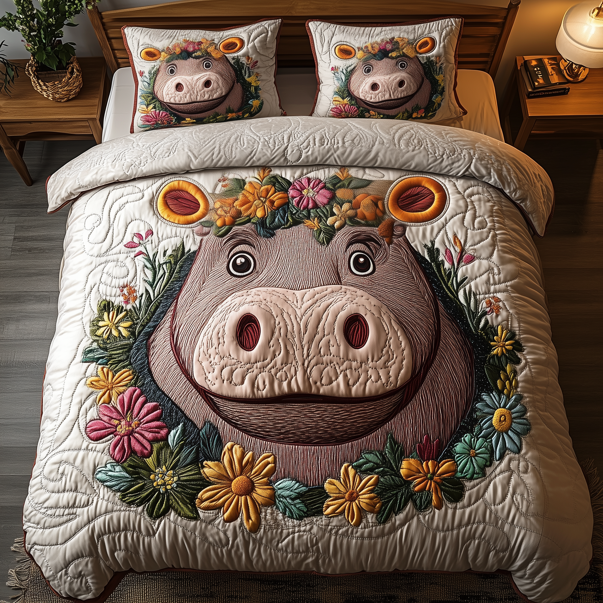 Bubbly Blossom Hippo Quilted Bedding Set Bubbly Blossom Detail Gift For Bubbly Blossom - Tradiviet