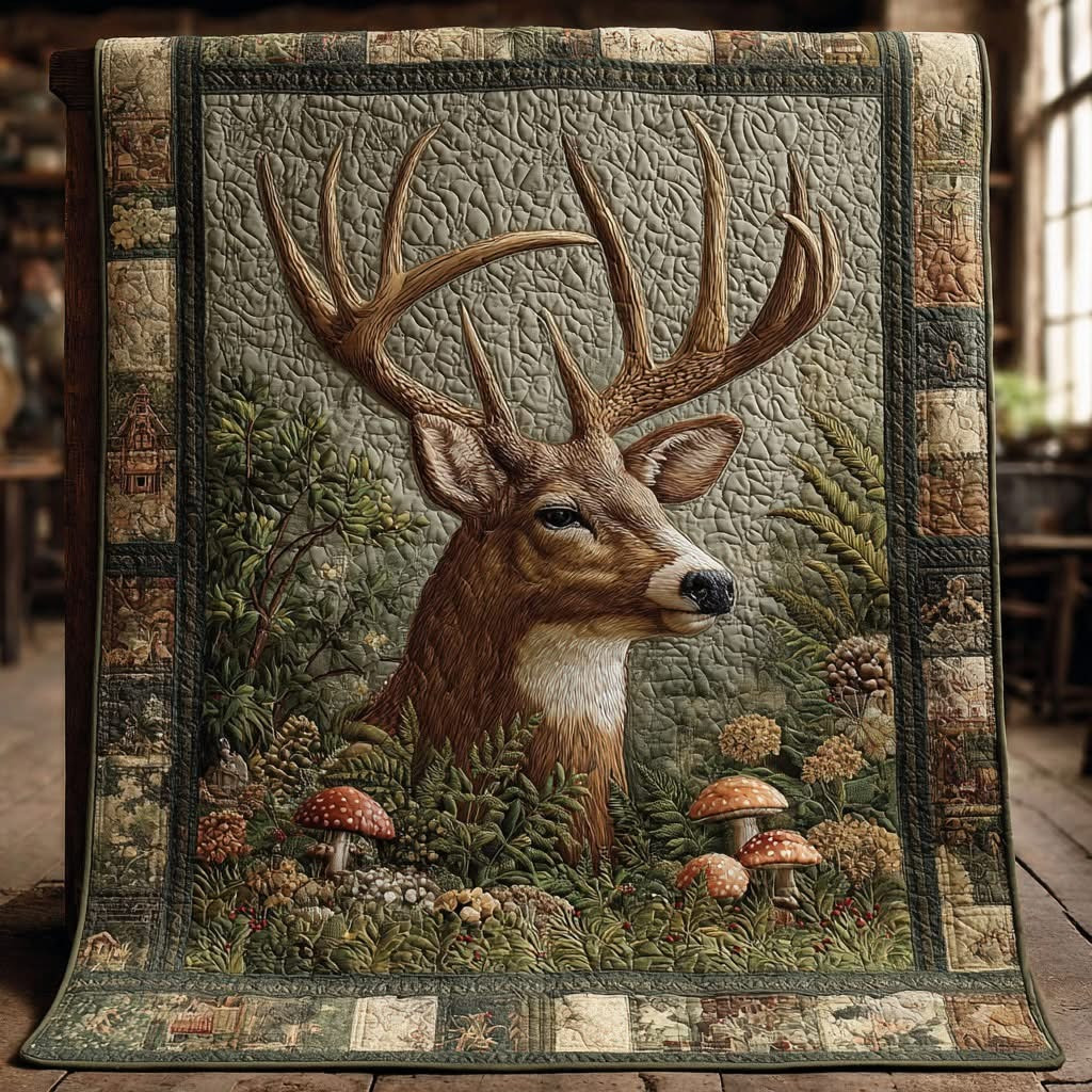 Buck Backcountry Quilted Blanket Rustic Themed Throw Blanket Gifts For Deer Lovers - Tradiviet