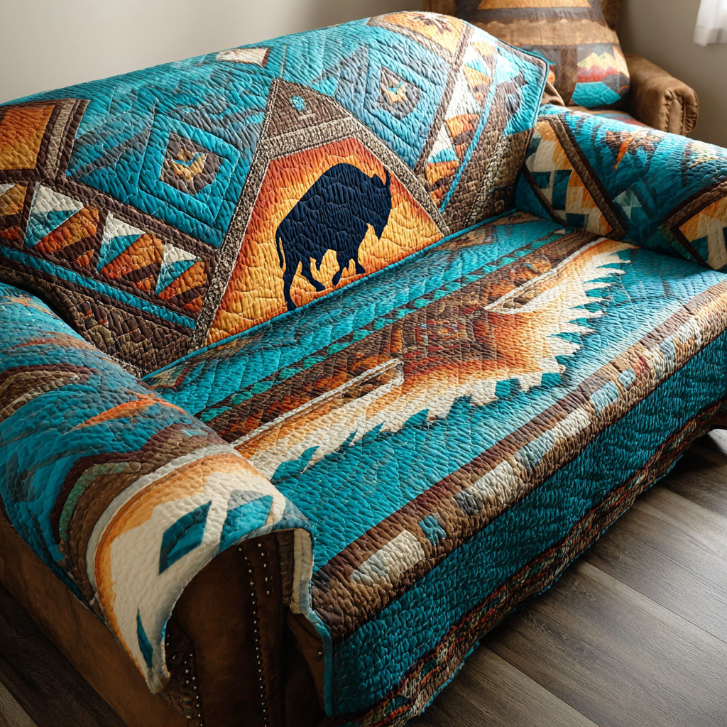 Buffalo Mesa Quilted Sofa Cover Warm Home Room Decor Gift Ideas For Buffalo Lover - Tradiviet