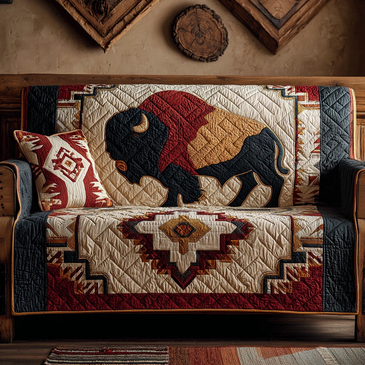 Buffalo Path Quilted Sofa Cover Seasonal Home Room Decor Gift For Buffalo Owners - Tradiviet