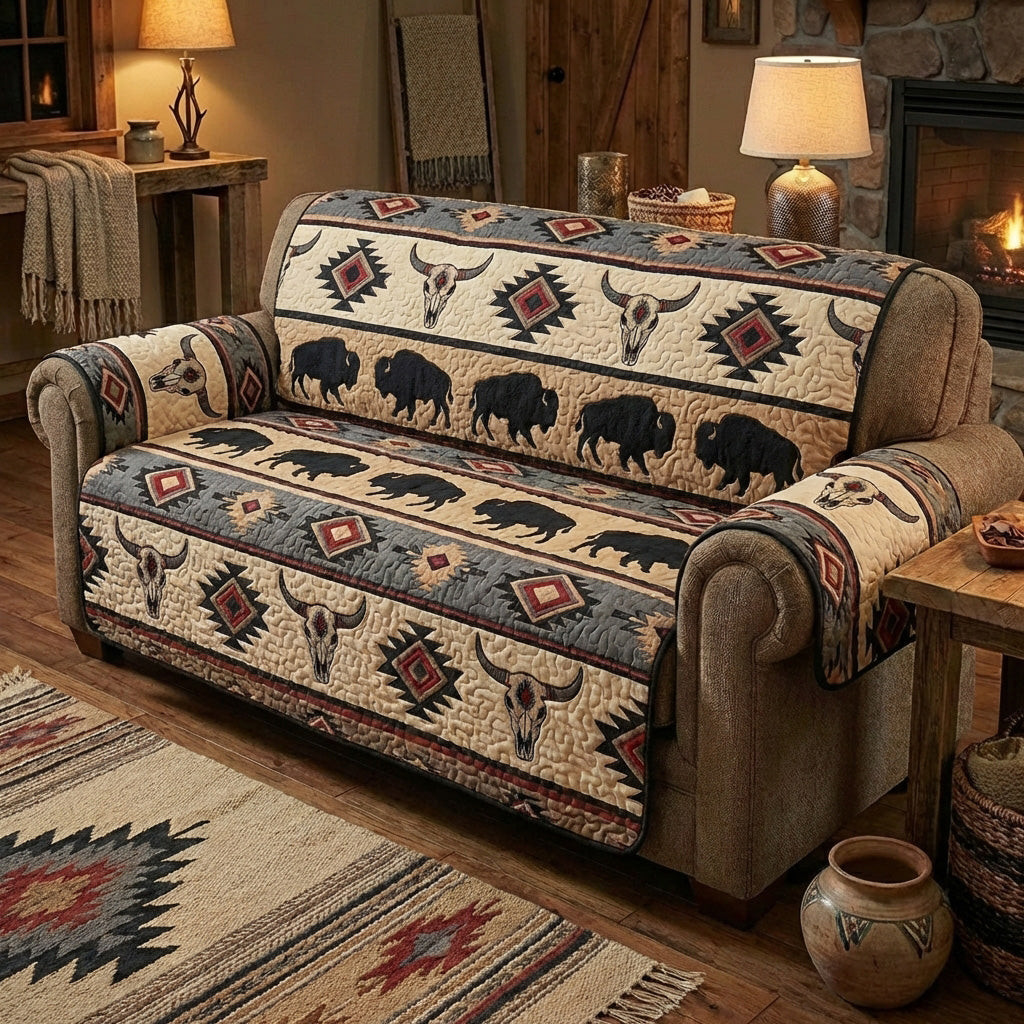 Buffalo Totem Quilted Sofa Cover Sofa Slip Covers Native American Gift Shop - Tradiviet