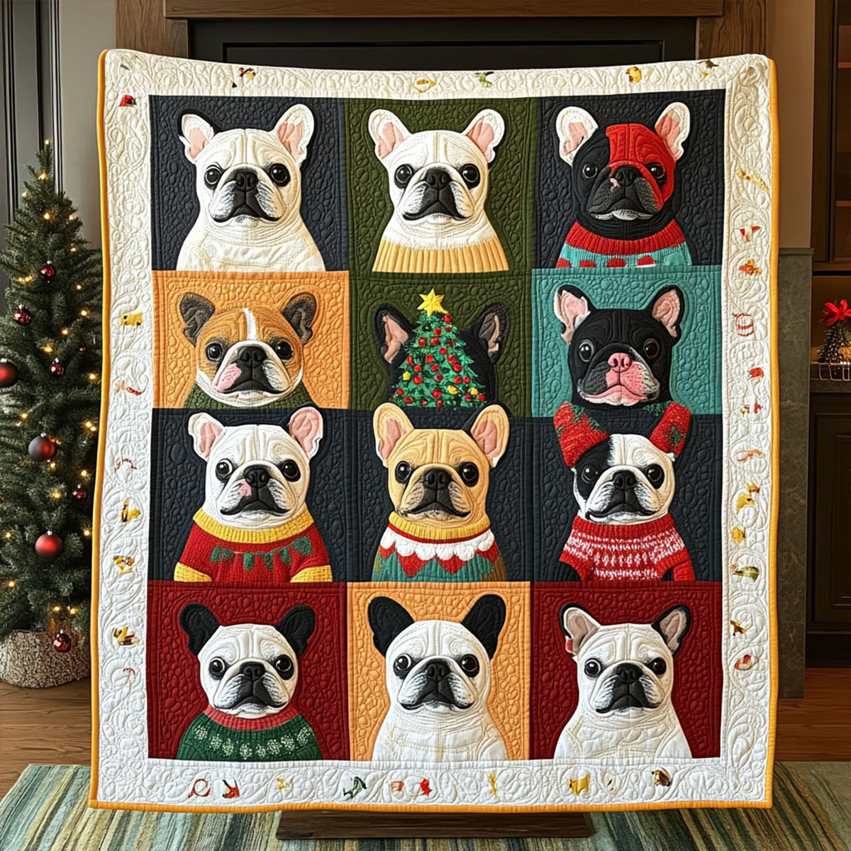Bulldog Cheer and Comfort Quilted Blanket Living Room Decor Gift For Nana - Tradiviet