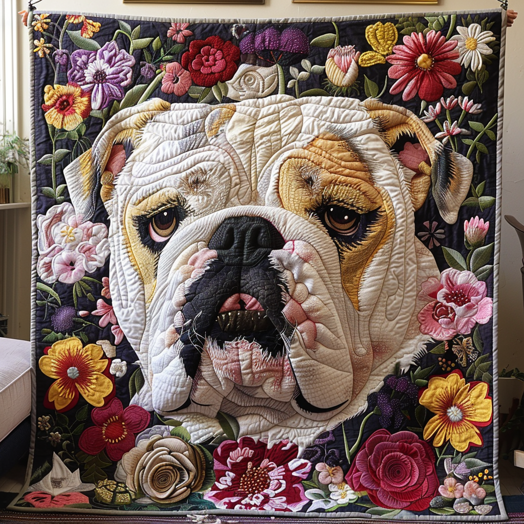 Bulldog Country Charm Quilted Blanket Indoor Holiday Decorations Gift For Bestie - Tradiviet
