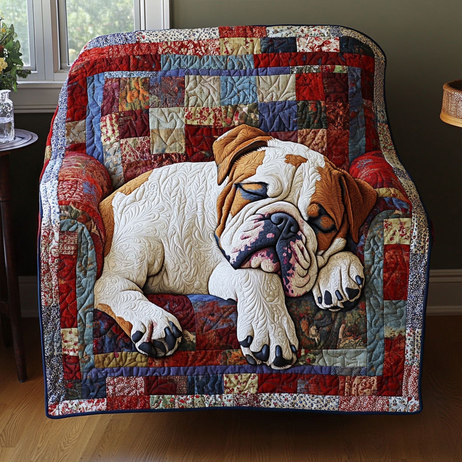 Bulldog Coziness Quilted Blanket Room Decor Ideas Gift For Couple - Tradiviet