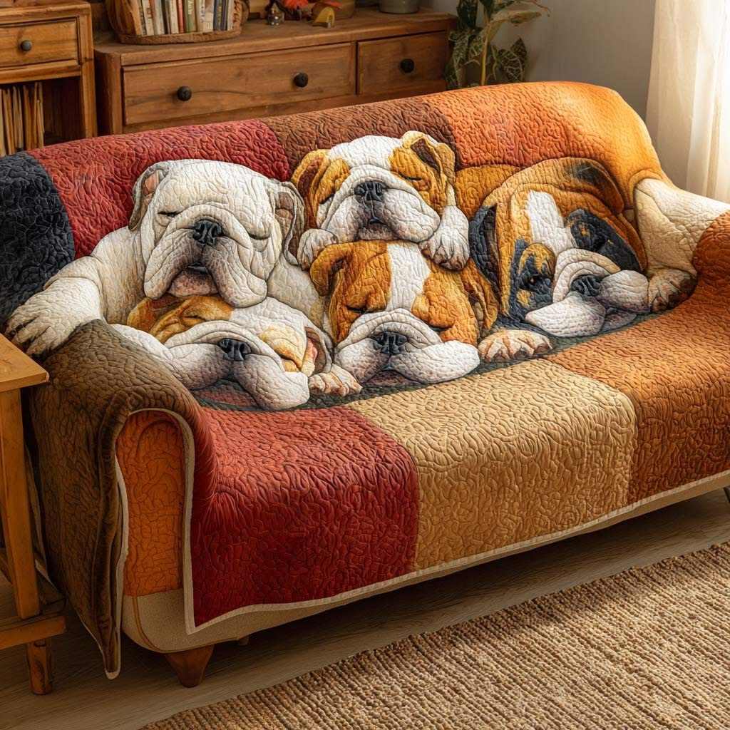 Bulldog Hap Haven Quilted Sofa Cover Best Couch Covers Bulldog Lover Gifts - Tradiviet