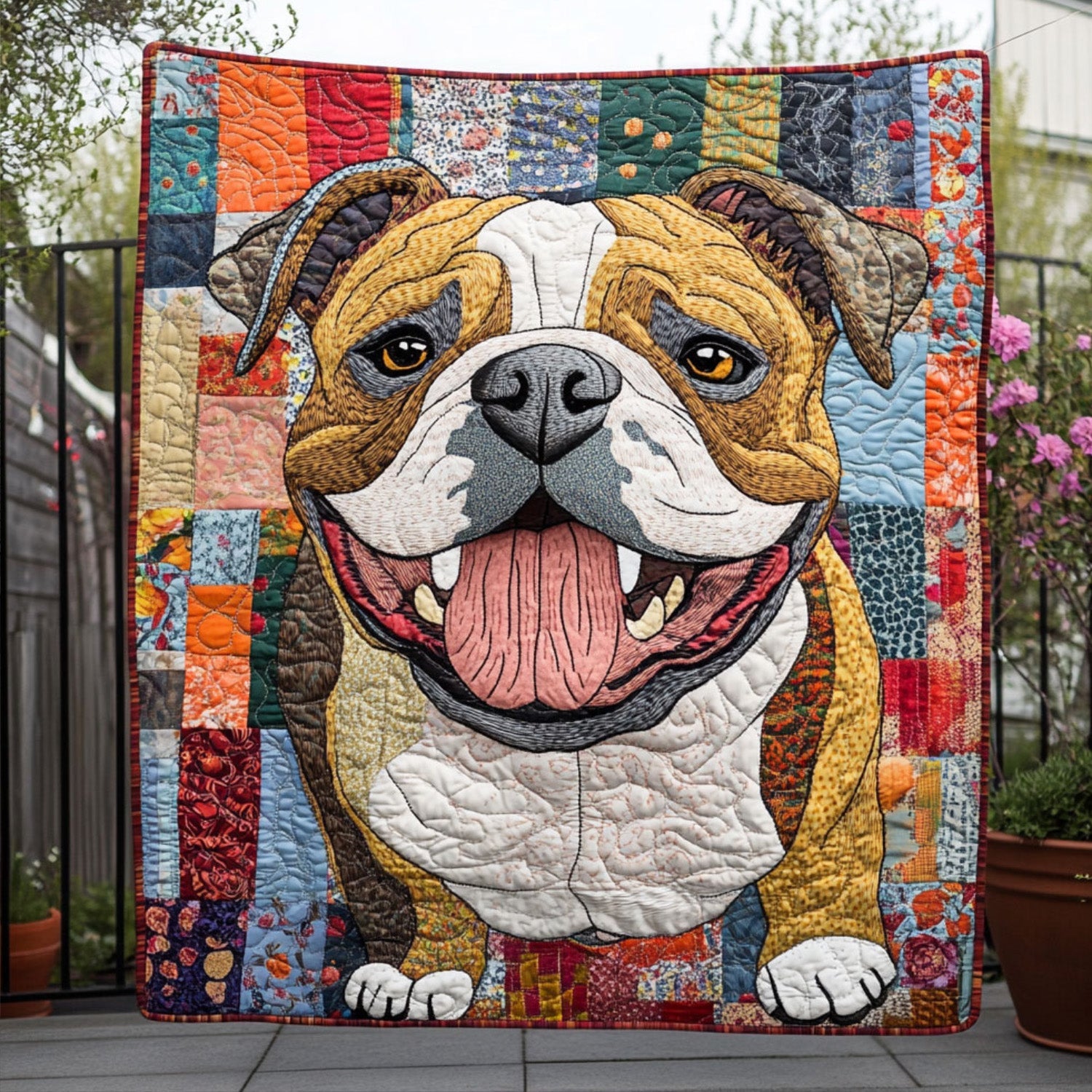 Bulldog Hearts Quilted Blanket Decorating Your Home Gift For Boys - Tradiviet