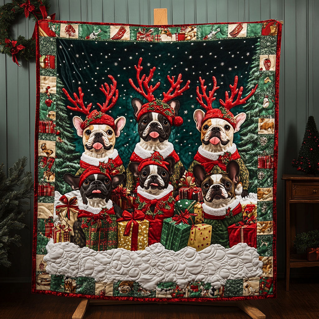 Bulldog Holiday Joy Quilted Blanket Cute Room Decor Gift For Teacher - Tradiviet