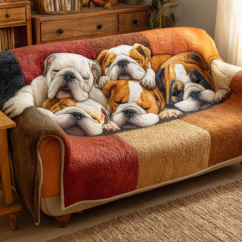 Bulldog Nap Haven Quilted Sofa Cover Trendy Home Style Top Home Decor Gifts - Tradiviet