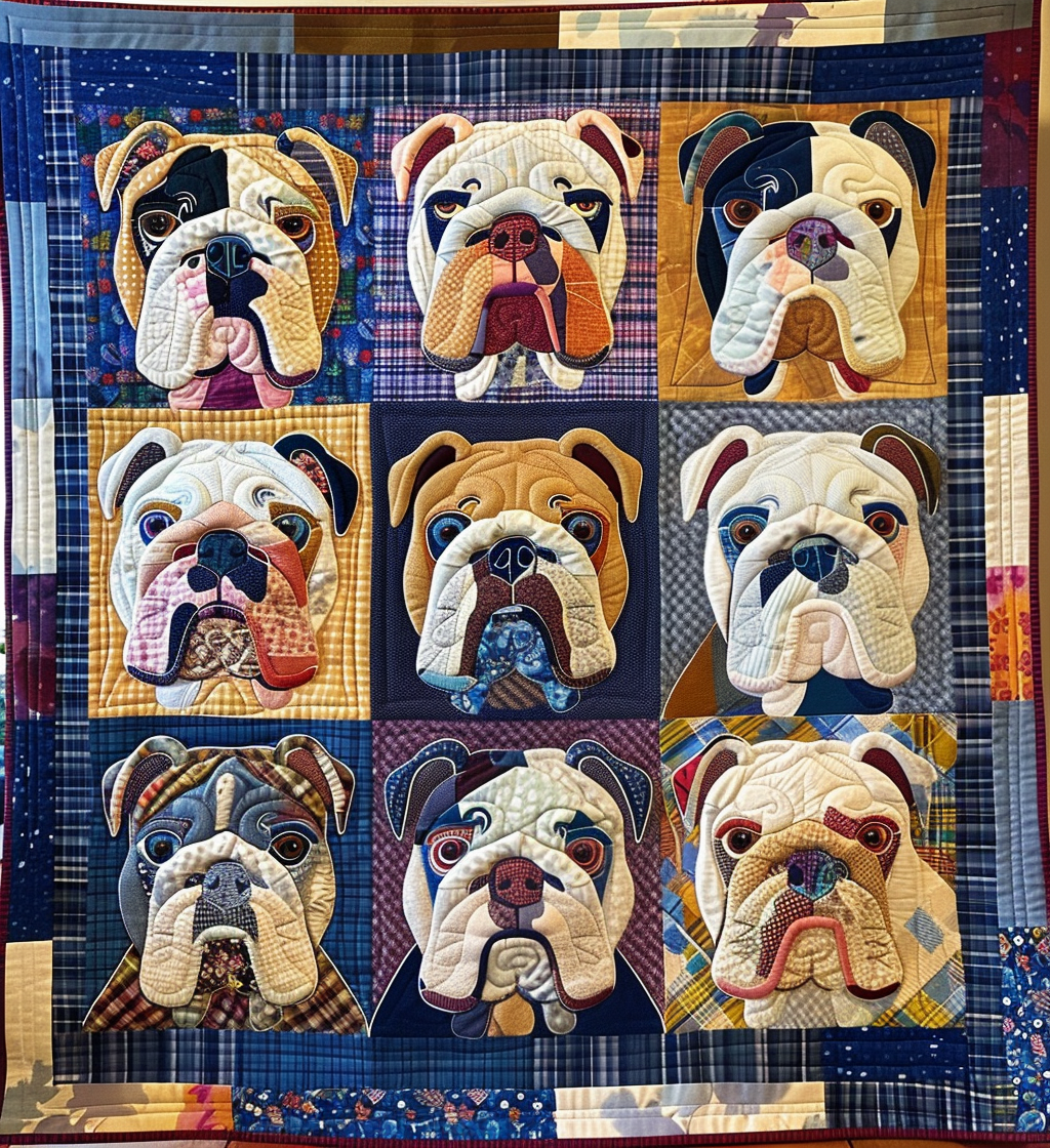 Bulldog Parade Quilted Blanket Room Decorations Gift For Boho Decor - Tradiviet