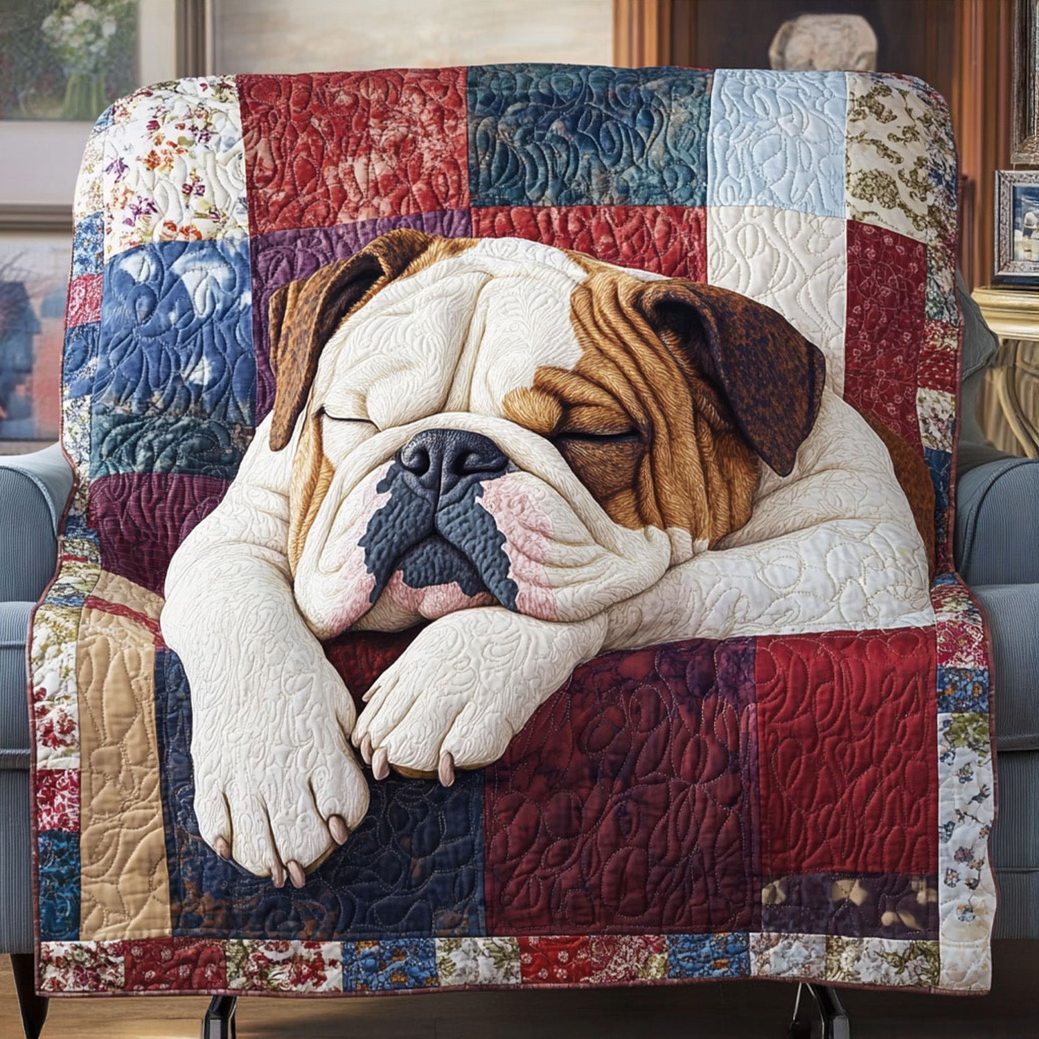 Bulldog Tails Quilted Blanket 4Th Of July Present Gift For Housewarming - Tradiviet