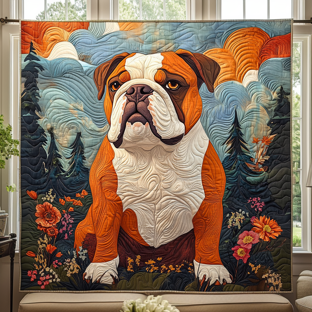 Bulldog Woodland Wonder Quilted Blanket America's 250 Birthday Gift For Aesthetic Room - Tradiviet