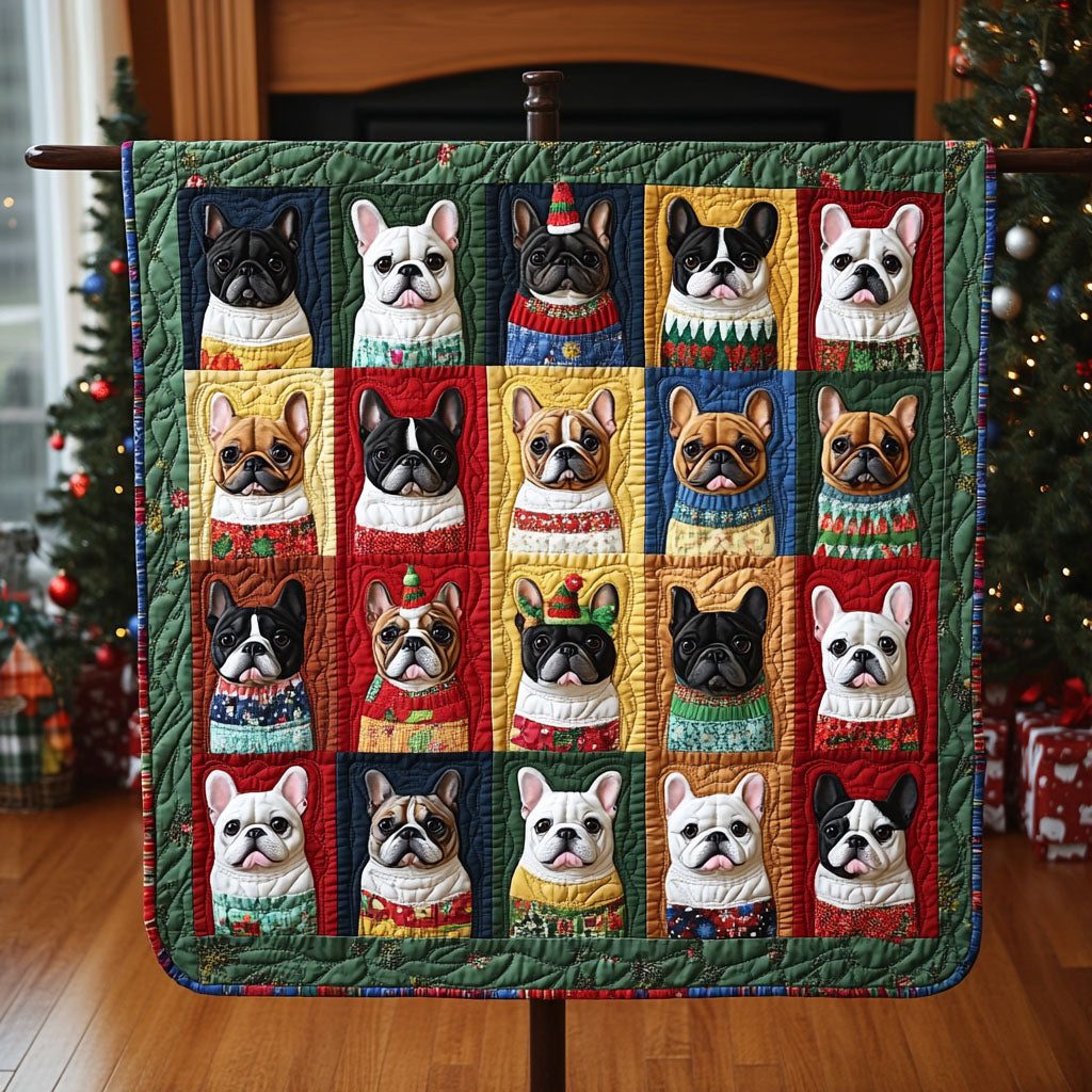 Bulldog Yuletide Quilted Blanket American 250 Years Birthday Gift For Table Decor - Tradiviet