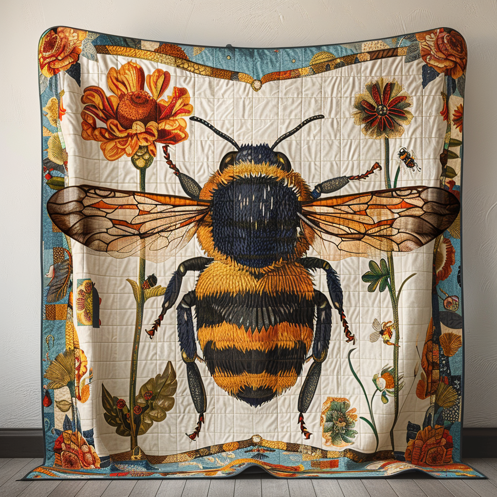 Bumblebee and Blossoms Quilted Blanket In God We Trust Patriotic Gift Ideas - Tradiviet