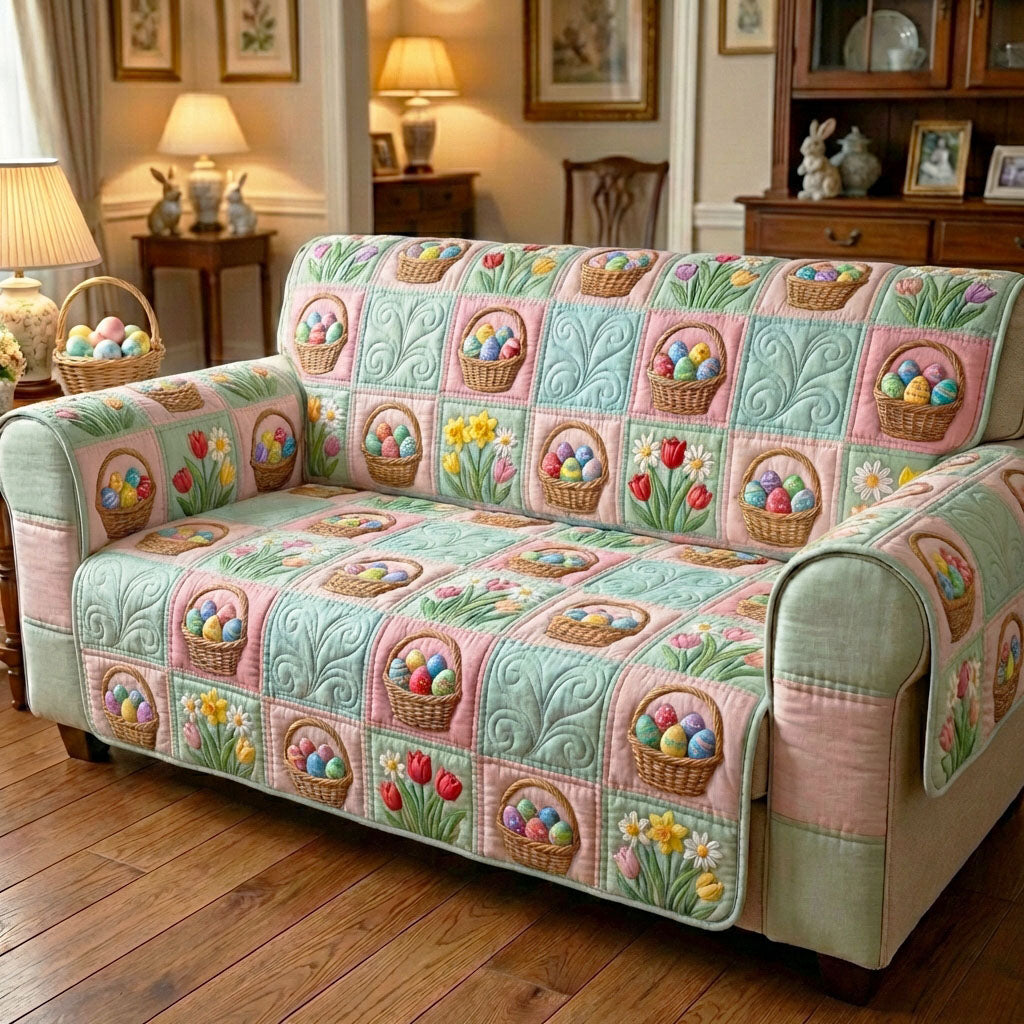 Bunny Easter Day Quilted Sofa Cover Minimalist Home Room Decor Present For New Home - Tradiviet