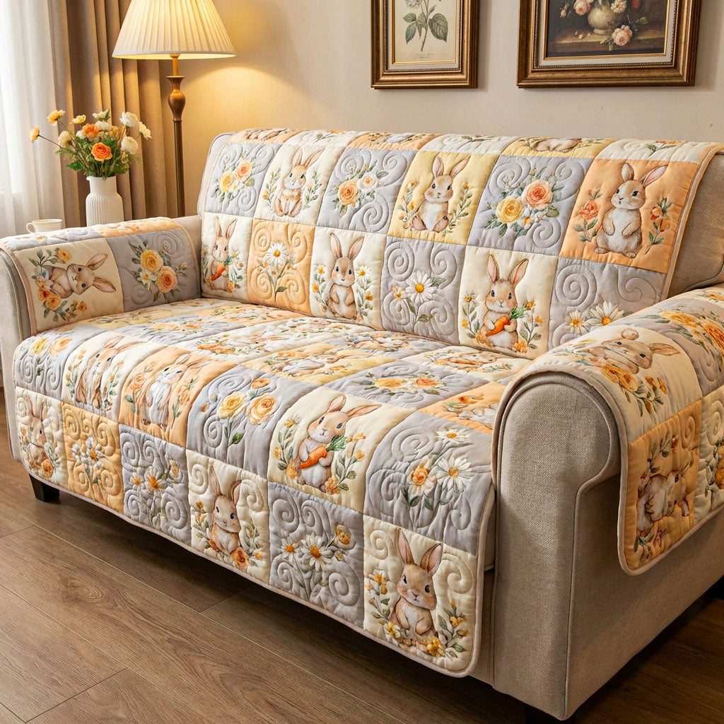 Bunny Garden Quilted Sofa Cover Luxury Home Room Decor Gifts For Living Rooms - Tradiviet