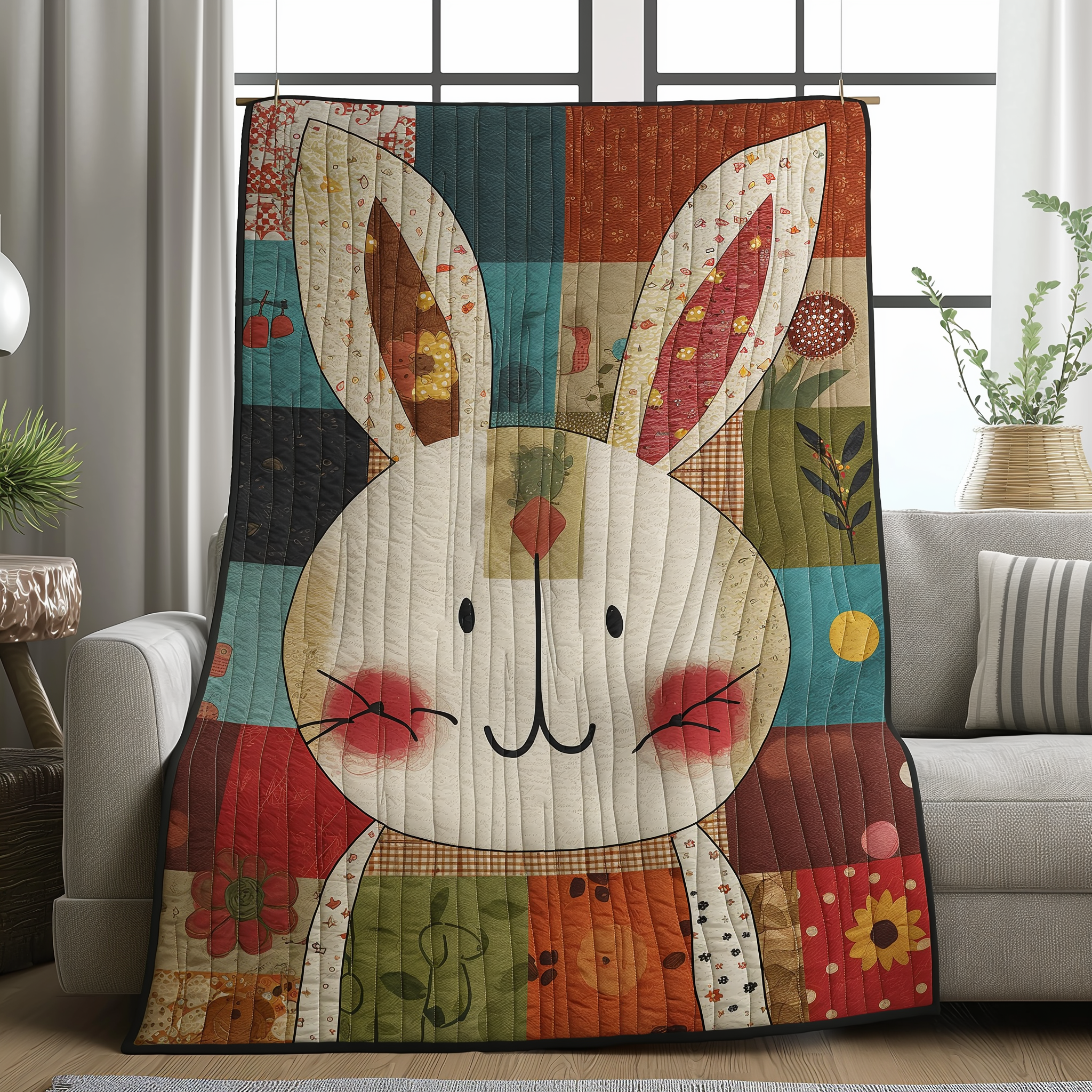Bunny Patchwork Adventure Quilted Blanket Independence Day Patriotic Gifts For Veterans - Tradiviet