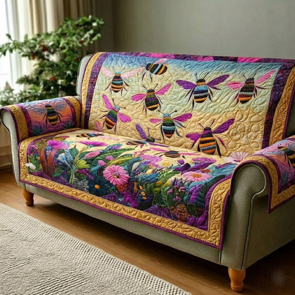 Busy Bees Quilted Sofa Cover Living Room Decorations Best Bee Gifts - Tradiviet