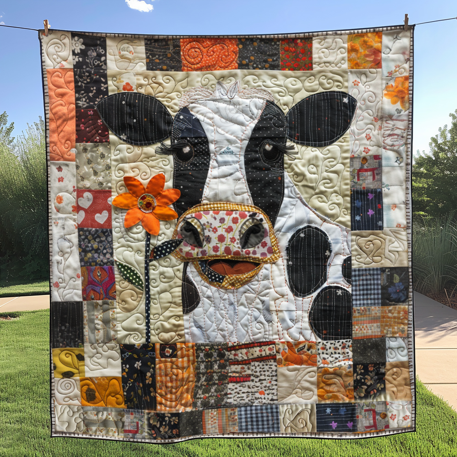 Buttercup Bovine Quilted Blanket USA 250 Years Of Freedom Patriotic Birthday Gifts - Tradiviet
