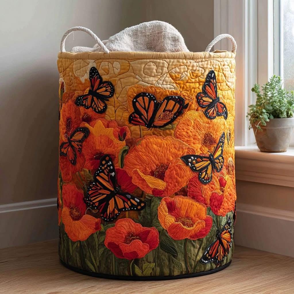 Butterfly Bloom Quilted Laundry Basket Storage Bin For Laundry Useful Housewarming Gifts - Tradiviet