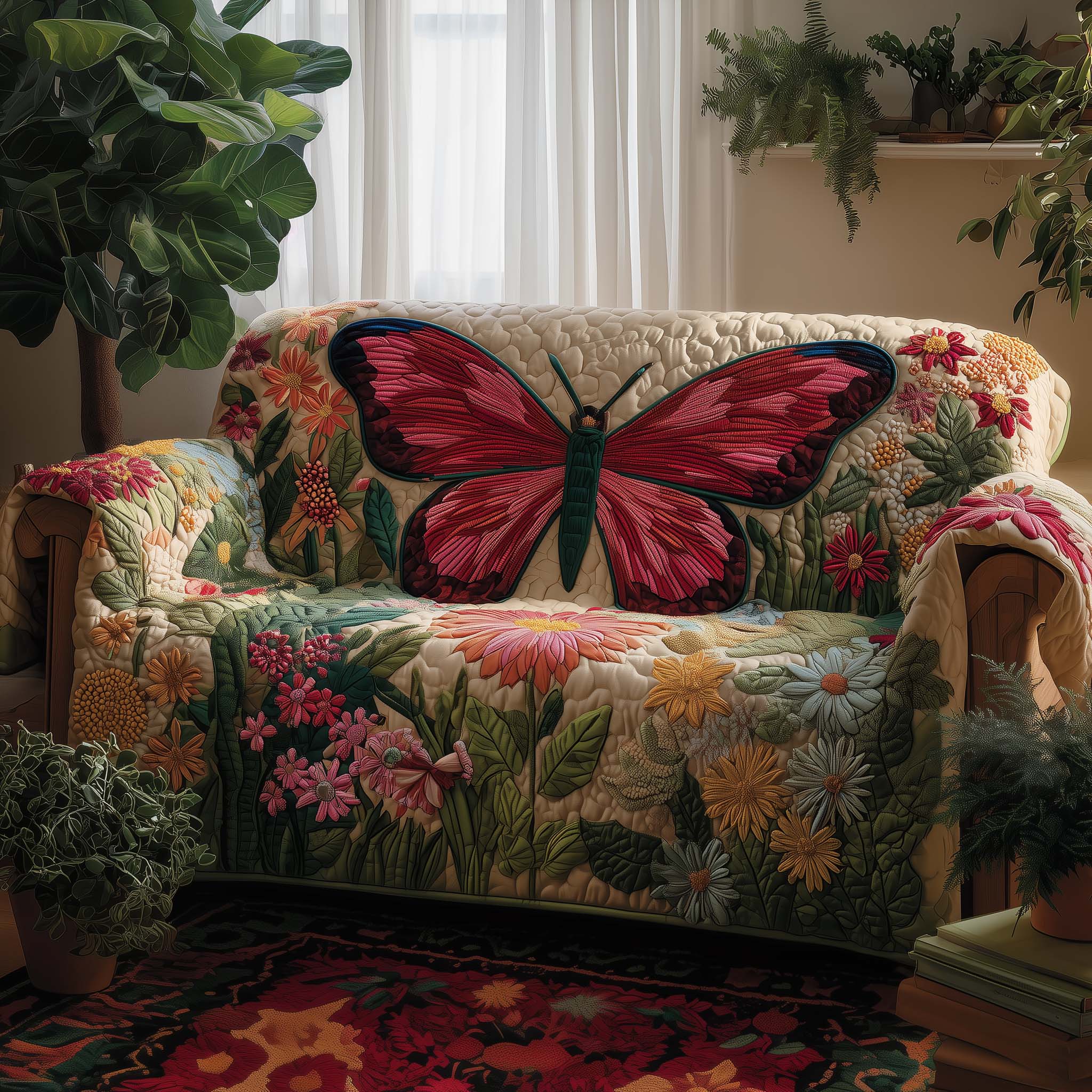 Butterfly Bloom Quilted Sofa Cover Butterfly Home Couch Cover Unique Housewarming Gift Ideas - Tradiviet