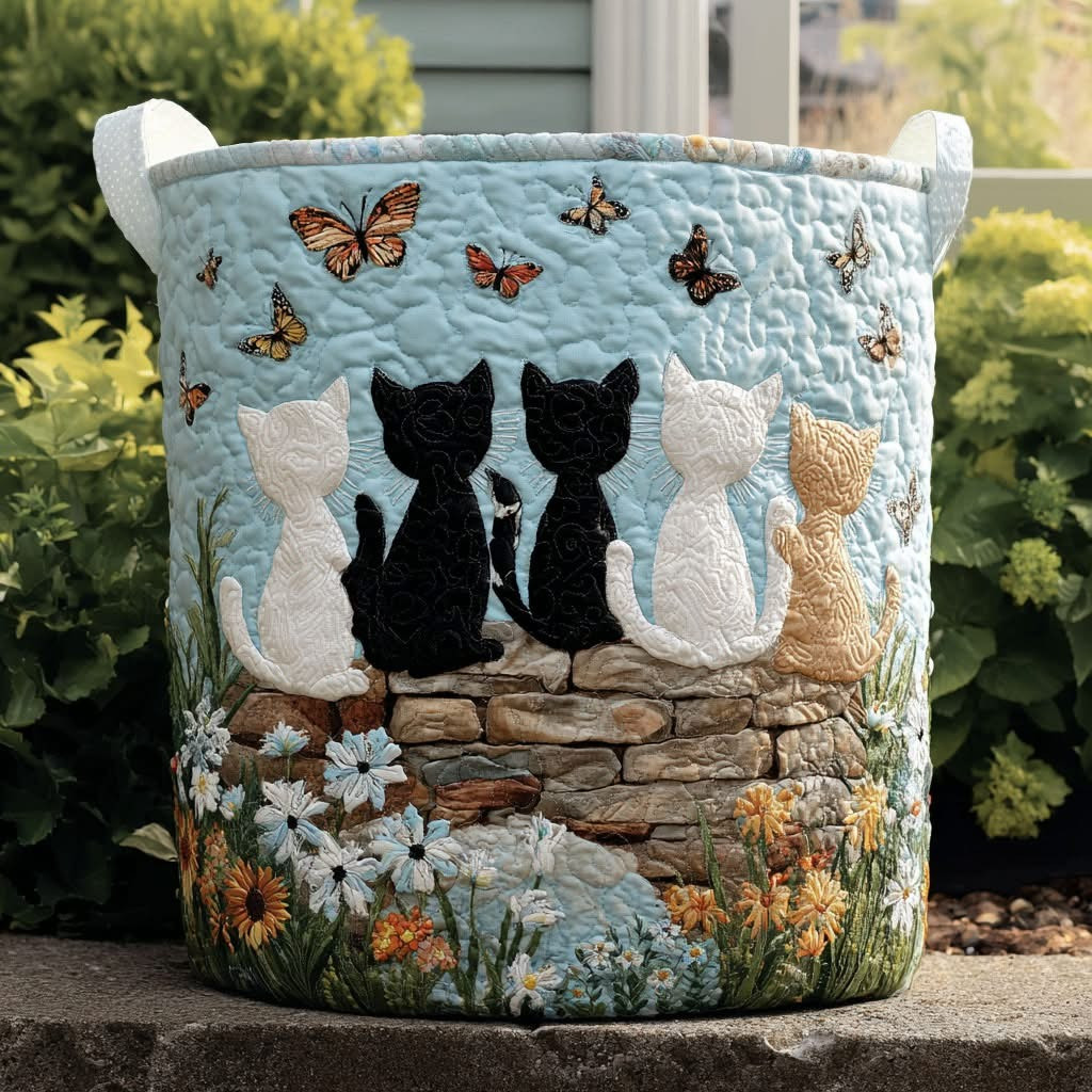 Butterfly Cats Quilted Laundry Basket Laundry Room Decor Gifts For Animal Lovers - Tradiviet