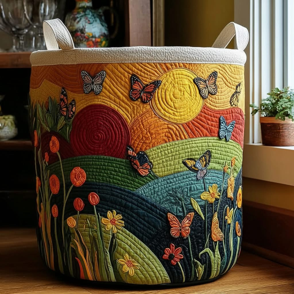 Butterfly Garden Quilted Laundry Basket Colorful Storage Basket Nice Housewarming Gifts - Tradiviet