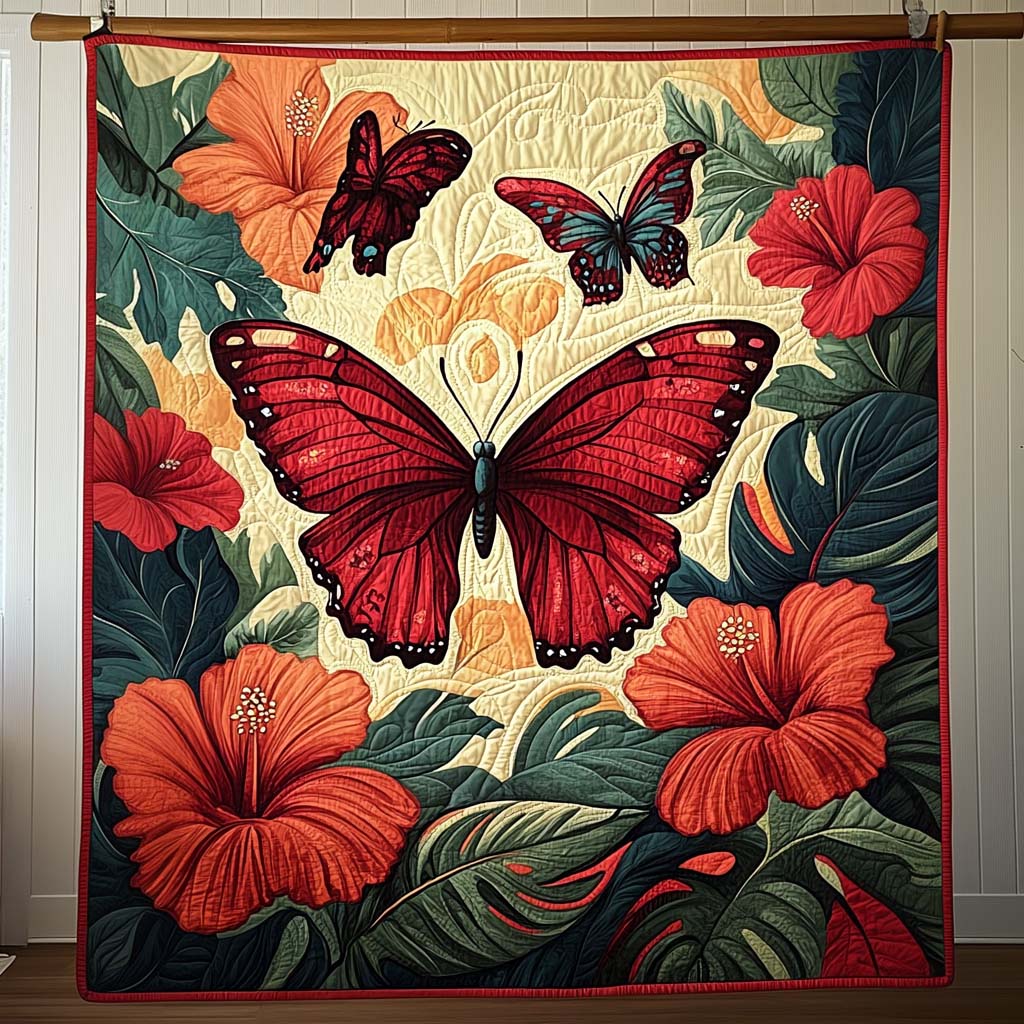 Butterfly Haven Art Quilted Blanket America's 250th Anniversary Gift for Decor Home - Tradiviet
