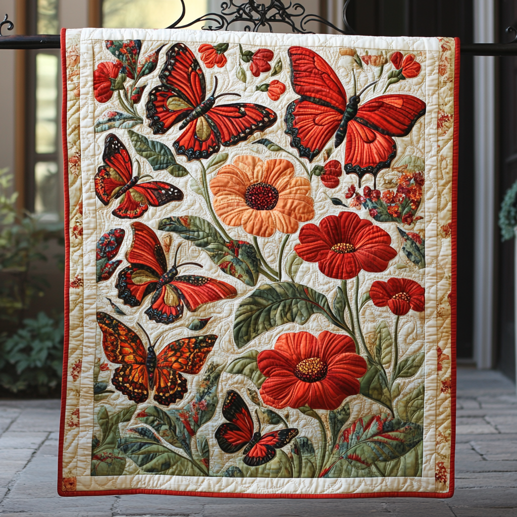 Butterfly Hibiscus Quilted Blanket 7th July 1776-2026 Gift For Dad - Tradiviet