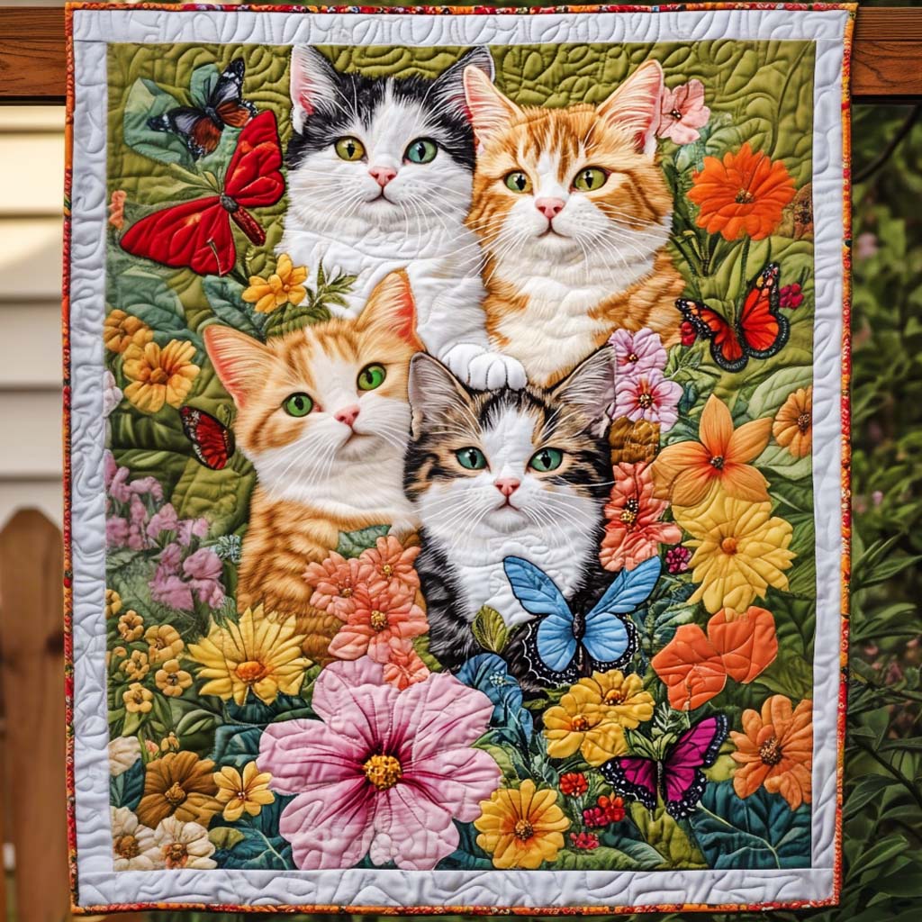 Butterfly Kittens Quilted Blanket 250th Anniversary Of Independence Gift For Grandma - Tradiviet