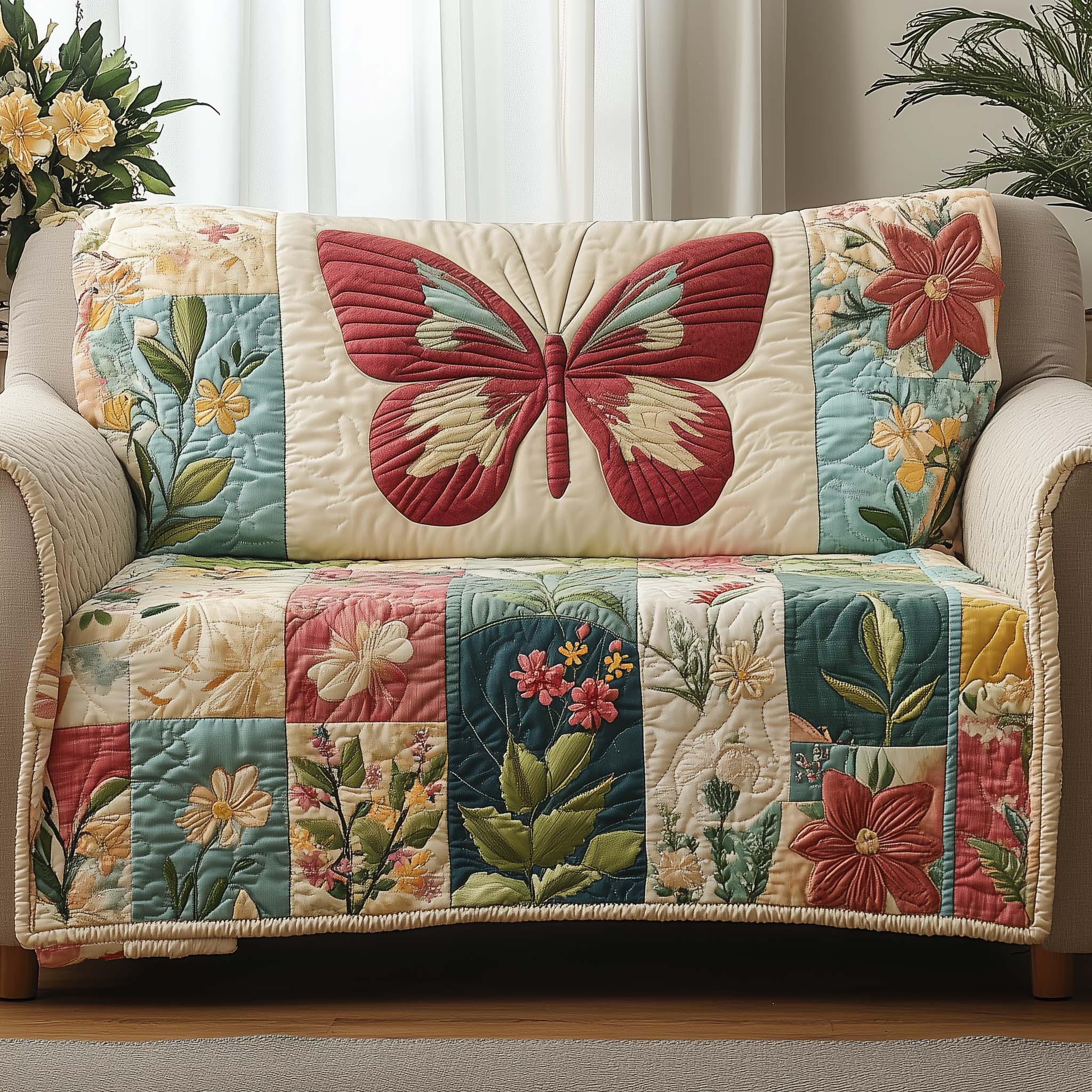 Butterfly Patch Quilted Sofa Cover Butterfly Home Couch Cover Great Housewarming Gift Ideas - Tradiviet