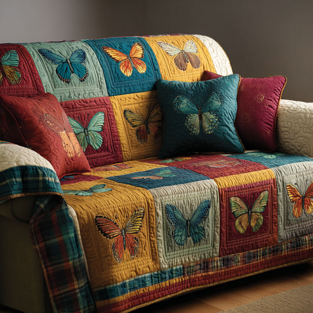 Butterfly Patchwork Quilted Sofa Cover Sofa Cover For Couch Butterfly Christmas Gifts - Tradiviet