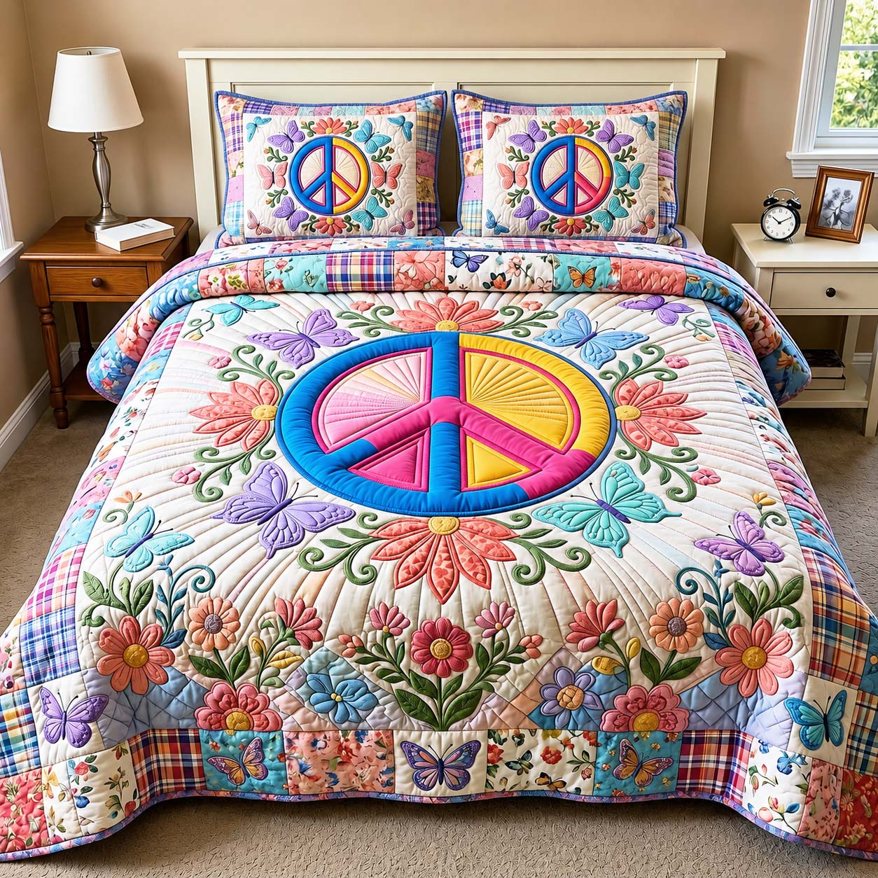 Butterfly Peace Quilted Bedding Set Butterfly Peace Nest Gift For Butterfly Peace - Tradiviet