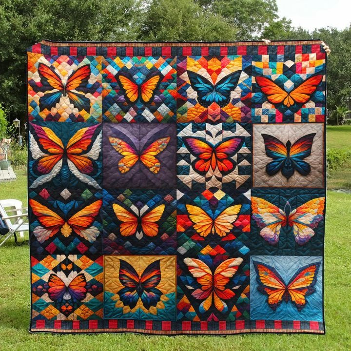 Butterfly Quilted Blanket Colorful Butterfly Patchwork Throw Blanket Gifts For Butterfly Lovers - Tradiviet