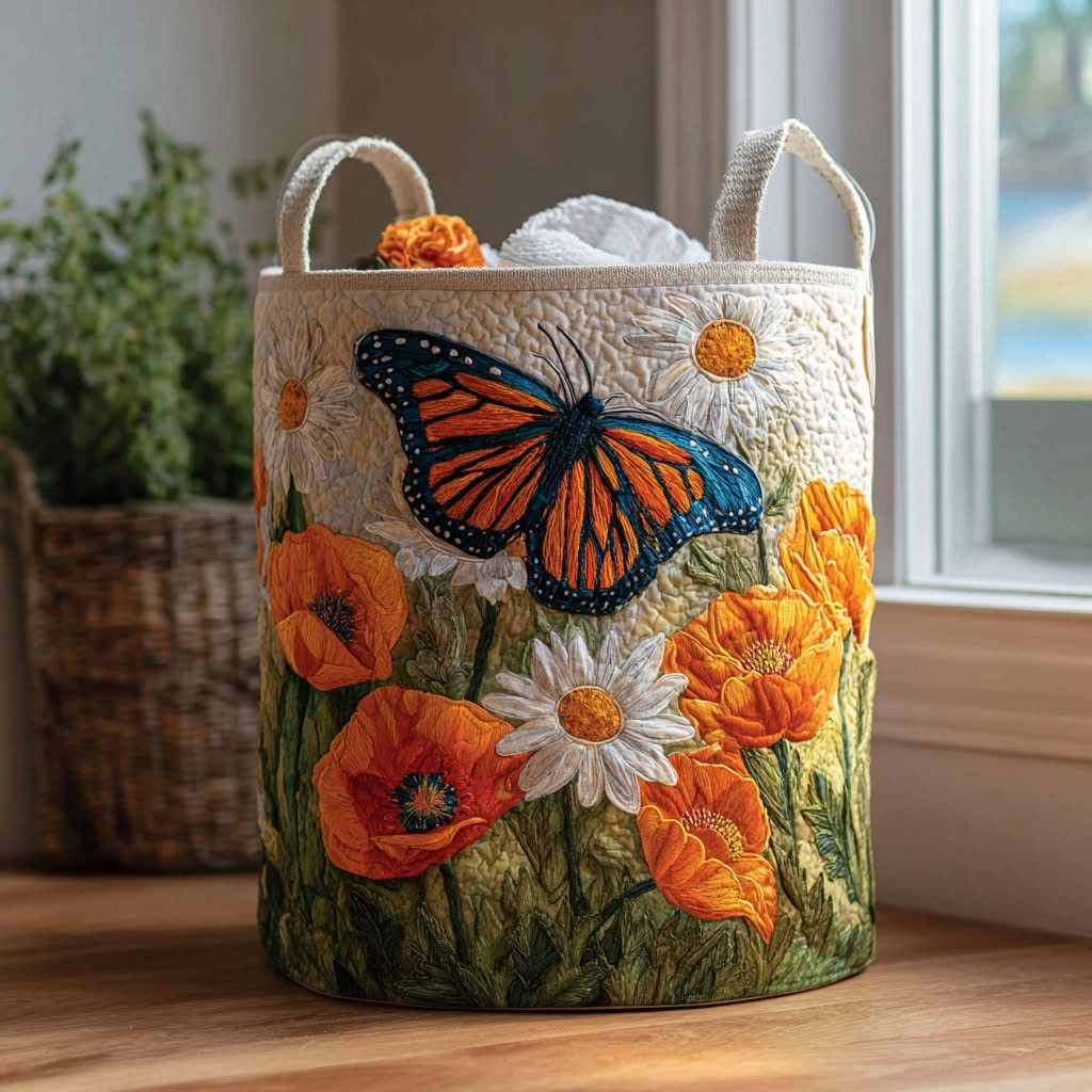 Butterfly Whisper Quilted Laundry Basket Floral Storage Hamper Gifts Ideas For Butterfly Lovers - Tradiviet