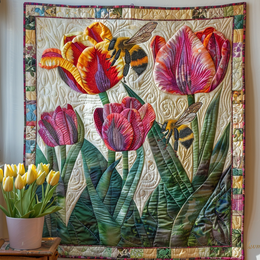 Buzzing Beauty Floral Quilted Blanket Decorations Indoor Gift For Aunt - Tradiviet