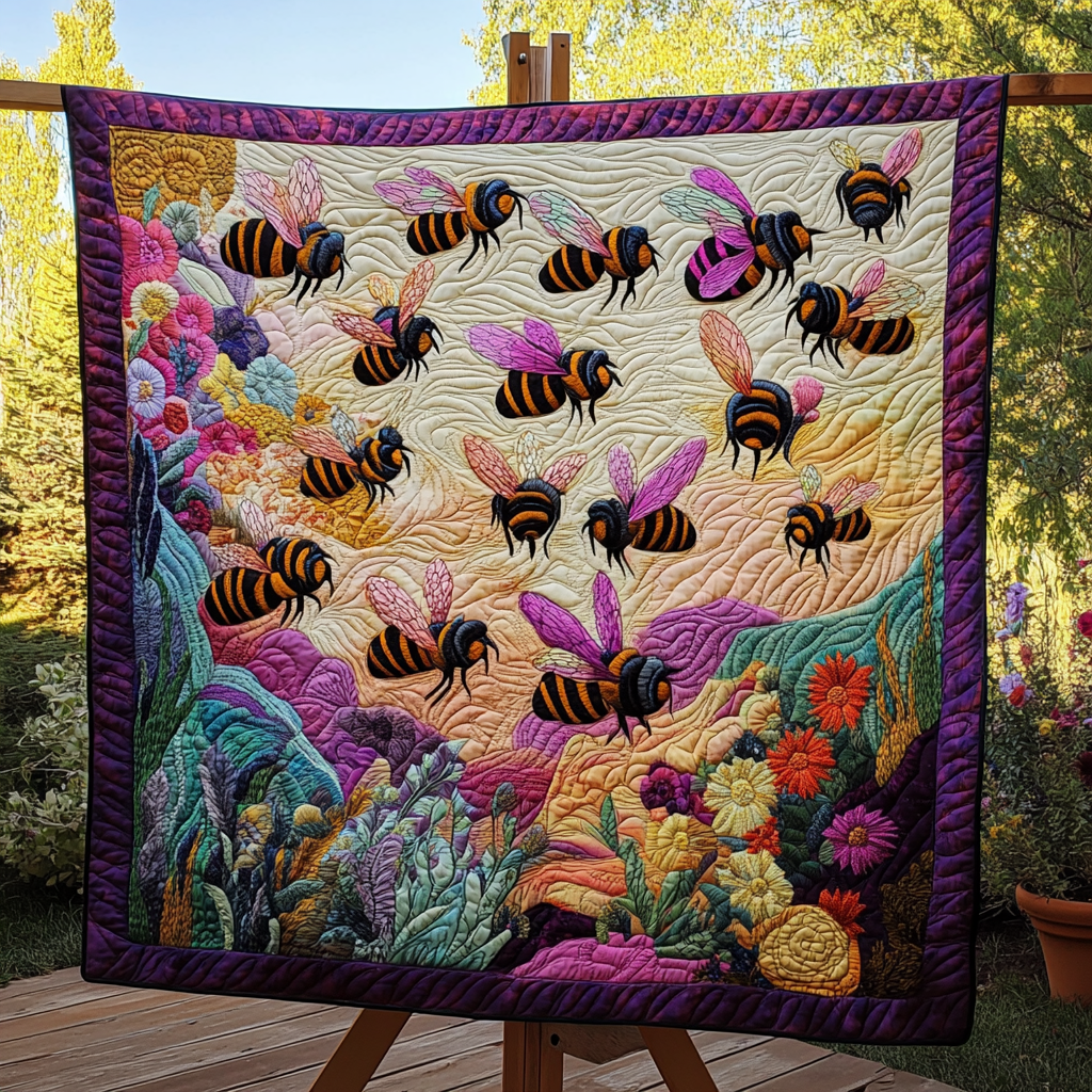 Buzzing Blossom Quilted Blanket Living Room Decor Gift For Friend - Tradiviet