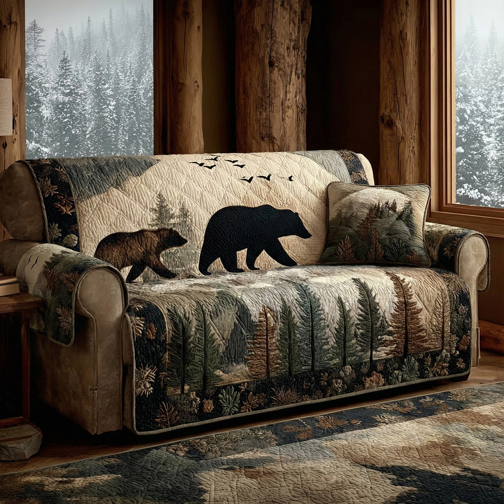 Cabin Bear Patrol Quilted Sofa Cover Classic Home Room Decor Bear Gifts For Him - Tradiviet