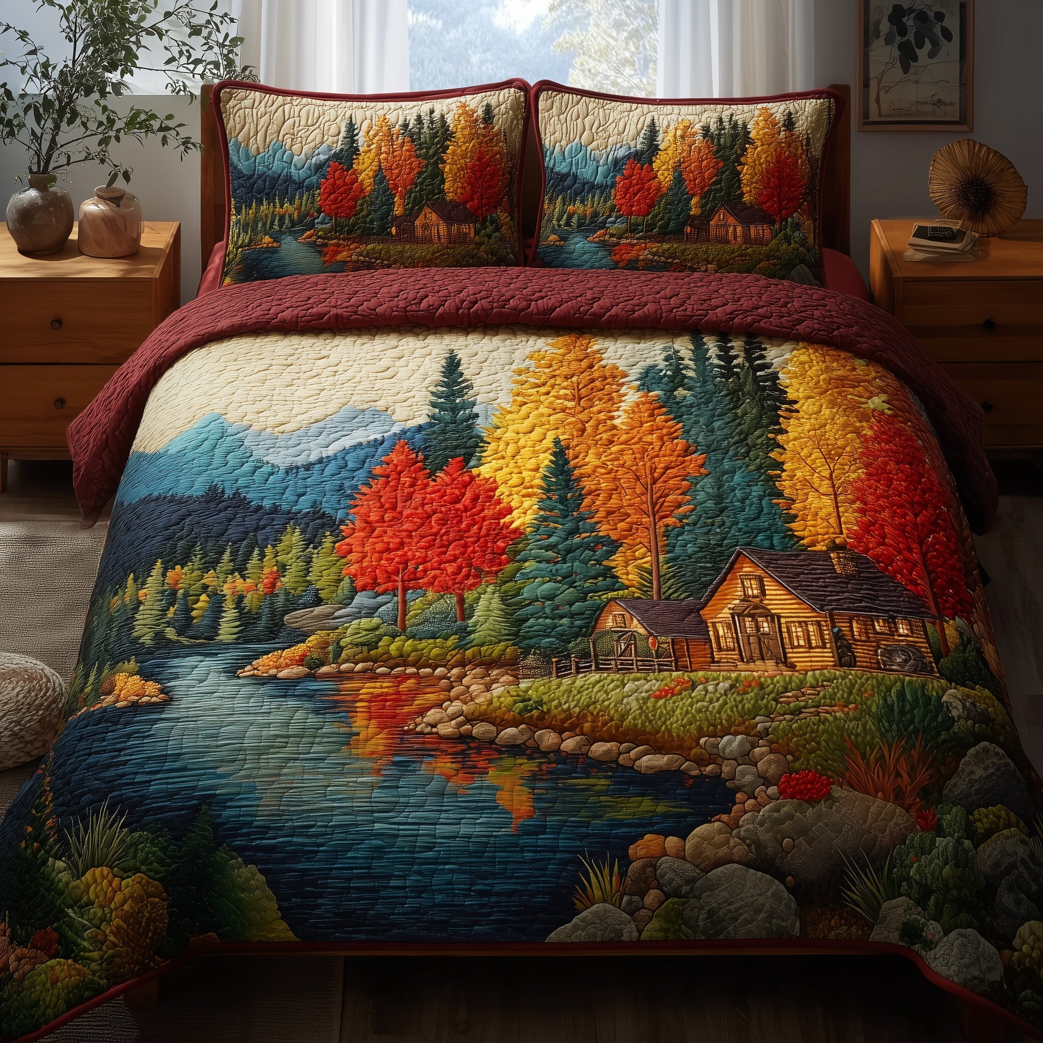 Cabin Lake Quilted Bedding Set Cabin Lake Arrangement Gift For Cabin Lake - Tradiviet