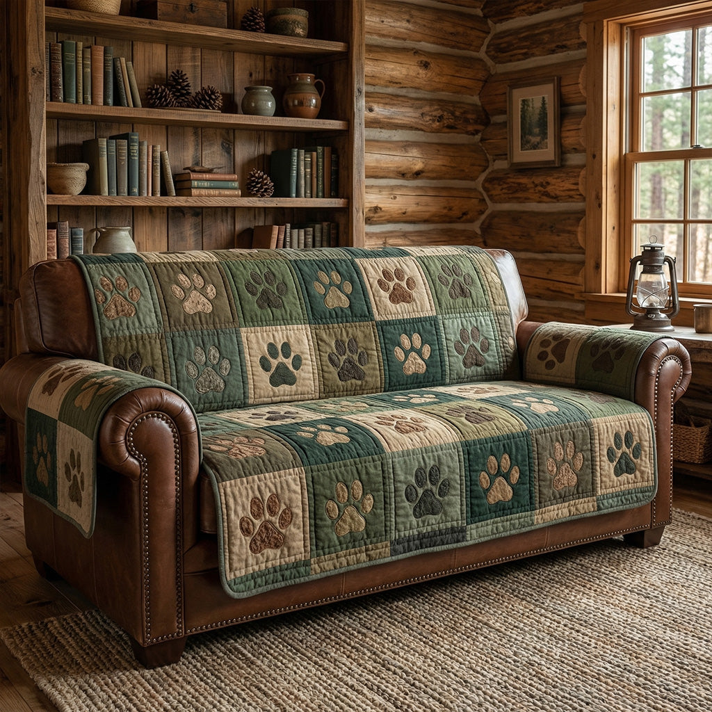 Cabin Paw Patchwork Quilted Sofa Cover Holiday Home Room Decor Present For House Lovers - Tradiviet