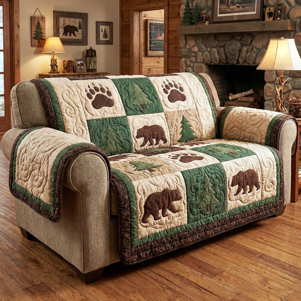 Cabin Paw Quilted Sofa Cover Couch Cushion Covers Bear Christmas Presents - Tradiviet