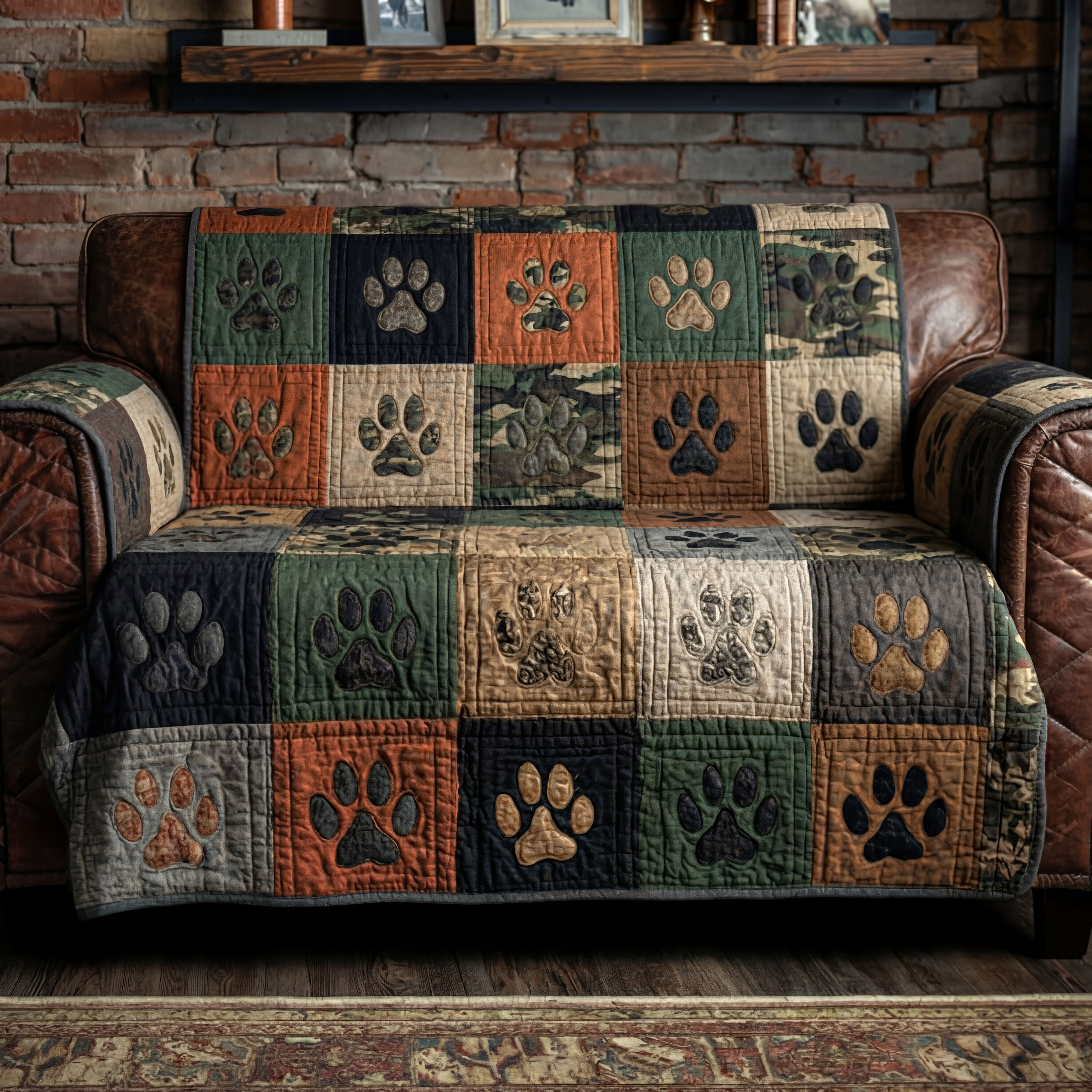 Cabin PawPrints Quilted Sofa Cover Classic Home Room Decor Great Housewarming Gift Ideas - Tradiviet